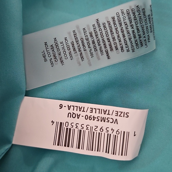 Vince Camuto Off The Shoulder 3/4 Bubble Sleeve Shift Dress:Aqua Tropical:Size-6 - Picture 7 of 8